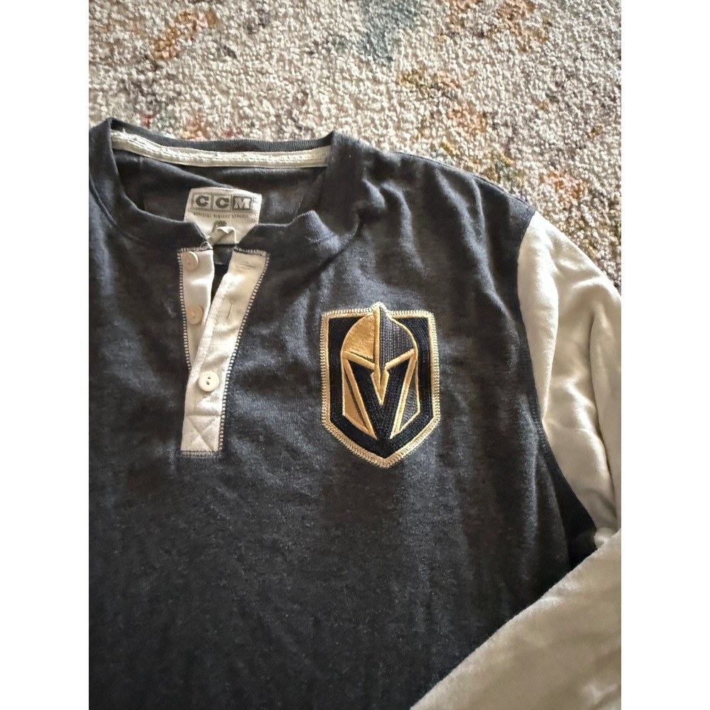CCM Vegas Golden Knights NHL Henley Shirt Mens Large Grey Long Sleeve Raglan